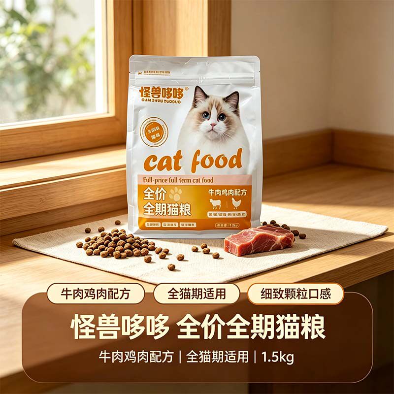 怪兽哆哆全价牛肉猫粮高肉蛋白成幼猫科学配方营养均衡膨化粮图片