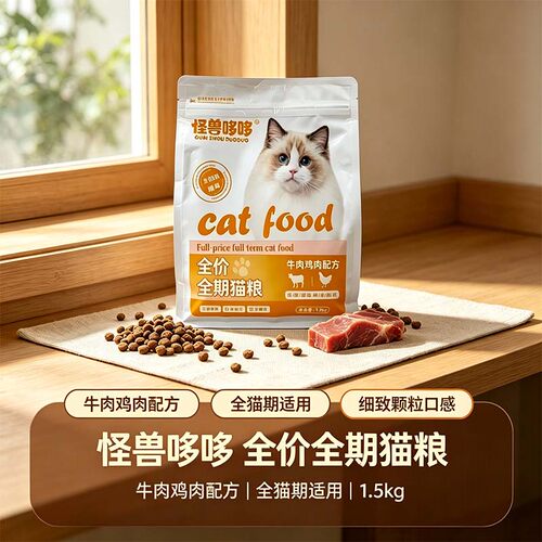 怪兽哆哆全价牛肉猫粮高肉蛋白成幼猫科学配方营养均衡膨化粮