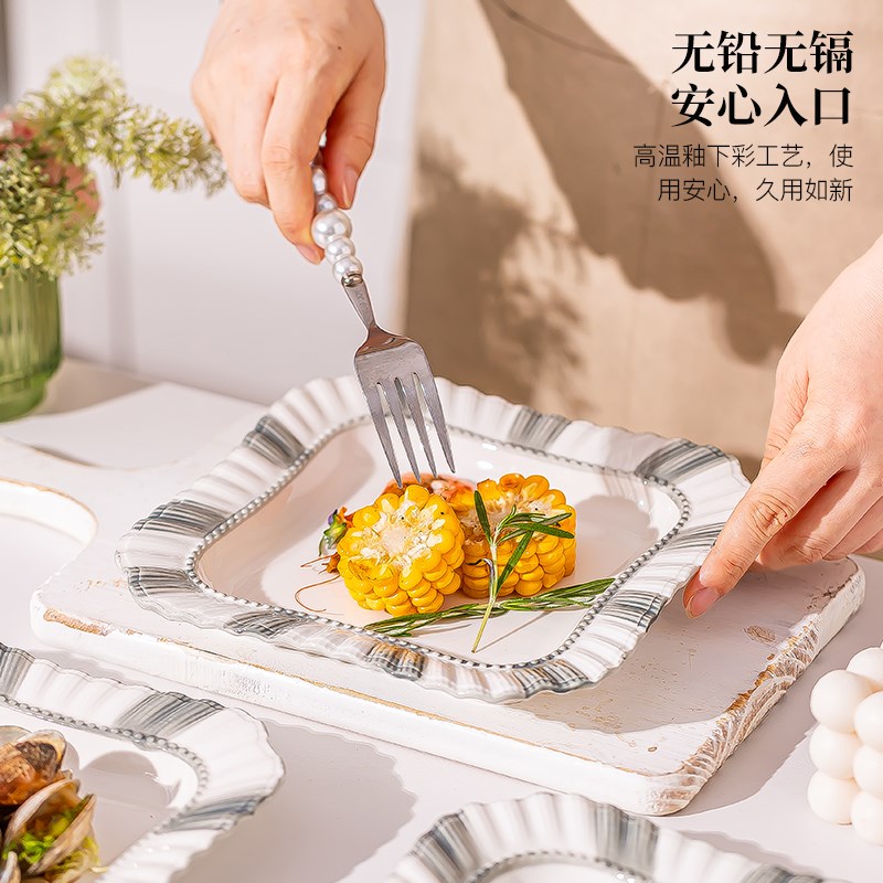 盘子家用菜盘高级感陶瓷方形方盘餐县新款碗盘套装餐盘菜碟子组合