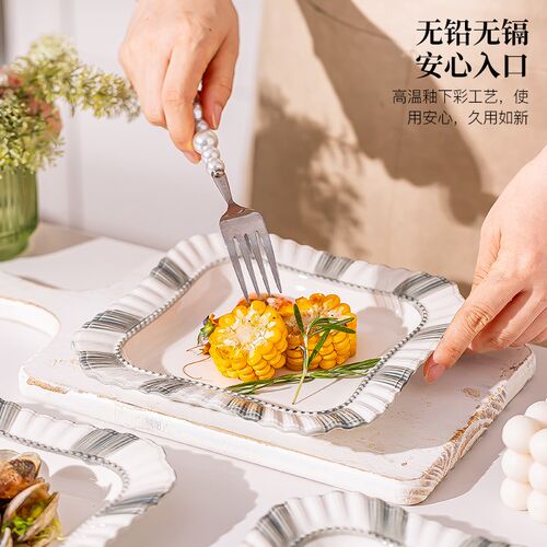 盘子家用菜盘高级感陶瓷方形方盘餐县新款碗盘套装餐盘菜碟子组合