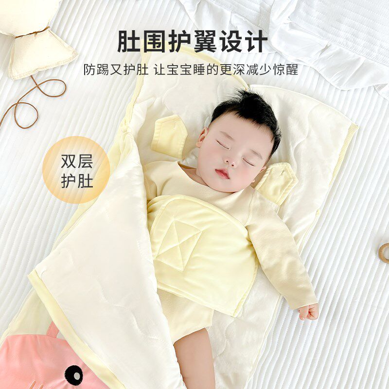 婴儿睡袋秋冬季夹棉保暖宝宝加厚防踢被子新生儿连体带帽抱被睡袍