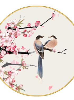 喜鹊桃花装饰画 花鸟圆形玄关新中式 桃花运 中国风卧室床头挂画