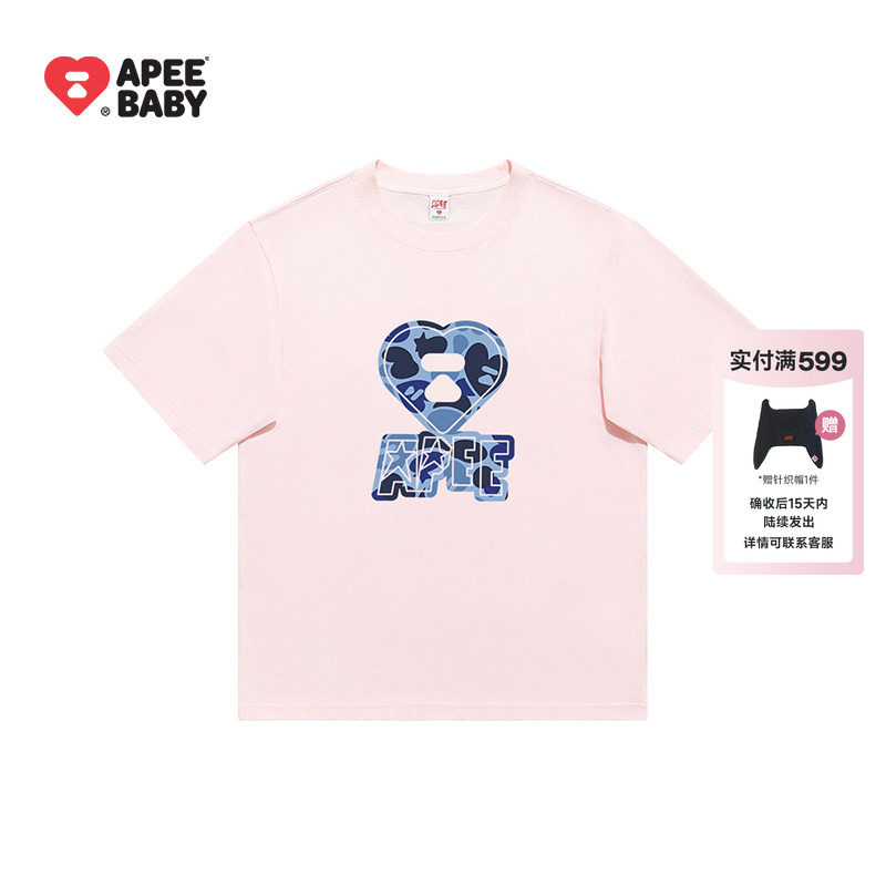 APEE爱心迷彩标短袖T恤女简约图片