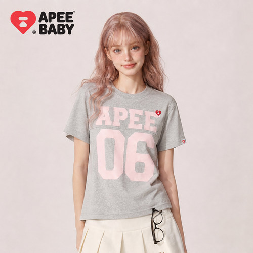 APEE修身短款甜美风百搭短袖T恤