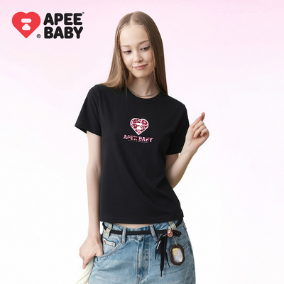 APEE迷彩心形多巴胺短袖T恤