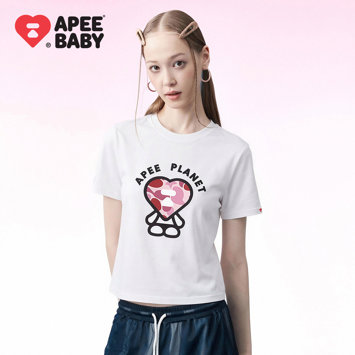 APEE可爱印花短袖T恤女简约图片