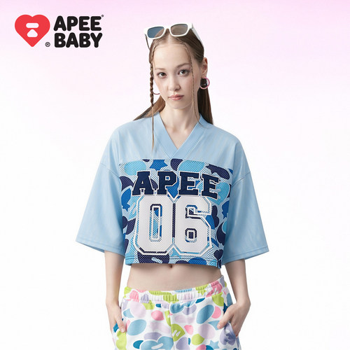 BAPE SS26 APEE by A BATHING AP猿人迷彩修身短袖短款上衣美式女