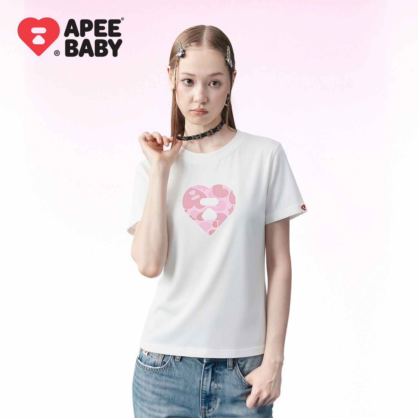APEE心形迷彩多巴胺短袖T恤图片