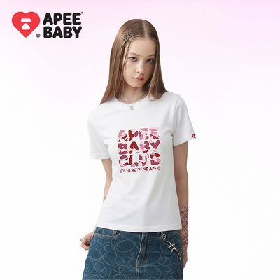 APEE迷彩字母多巴胺短袖T恤