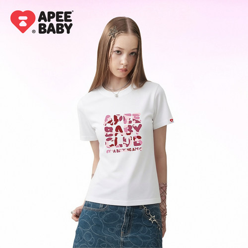 APEE迷彩字母多巴胺短袖T恤