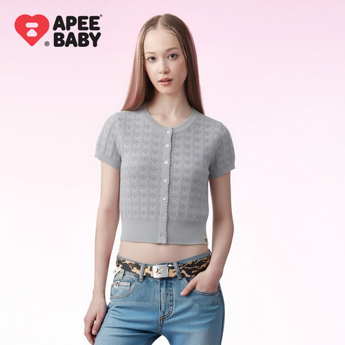 BAPE SS26 APEE by A BATHING APE百搭绞花毛针织短袖女修身上衣