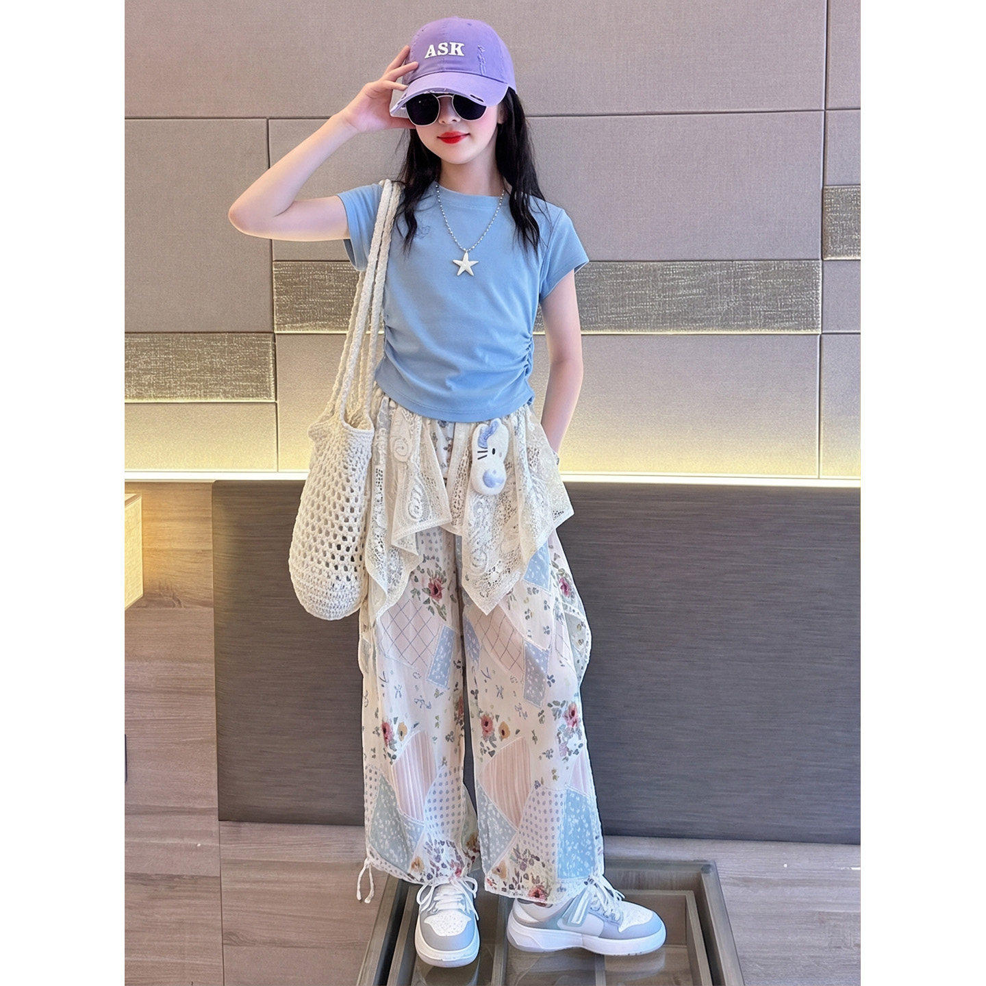 女童套装夏季2026新款小女孩圆领