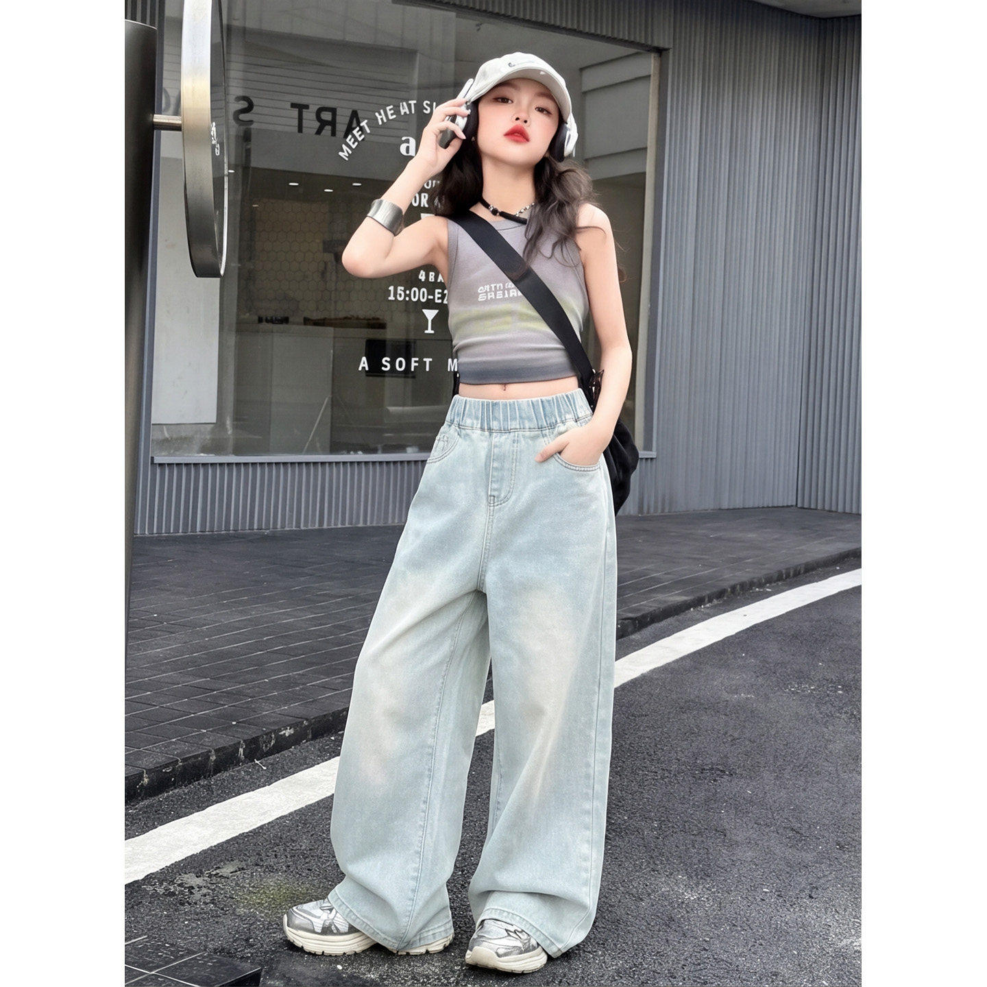 女童牛仔阔腿裤夏季2026新款韩版
