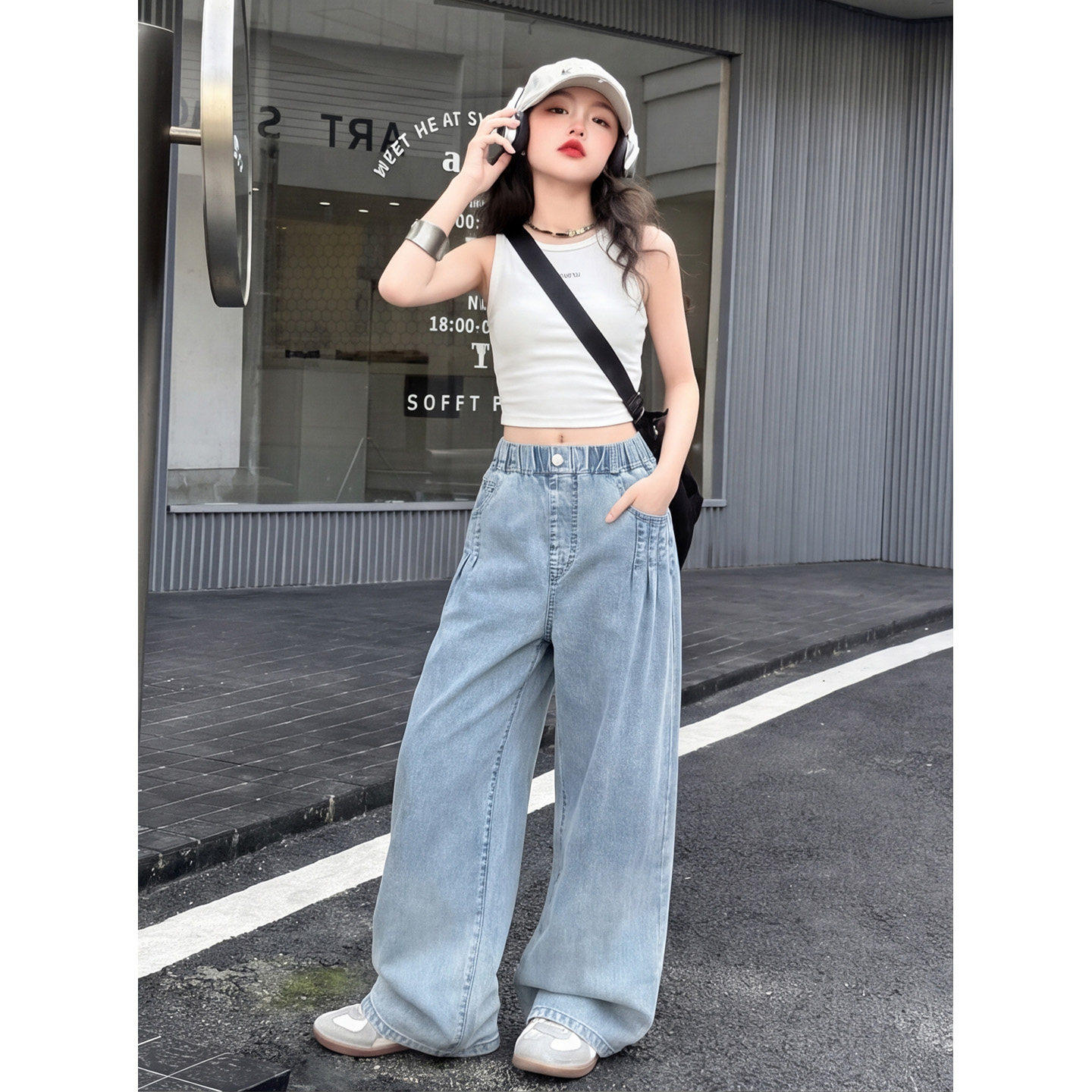 女童天丝牛仔裤夏季2026新款儿童夏天洋气薄款裤子大童夏装阔腿裤