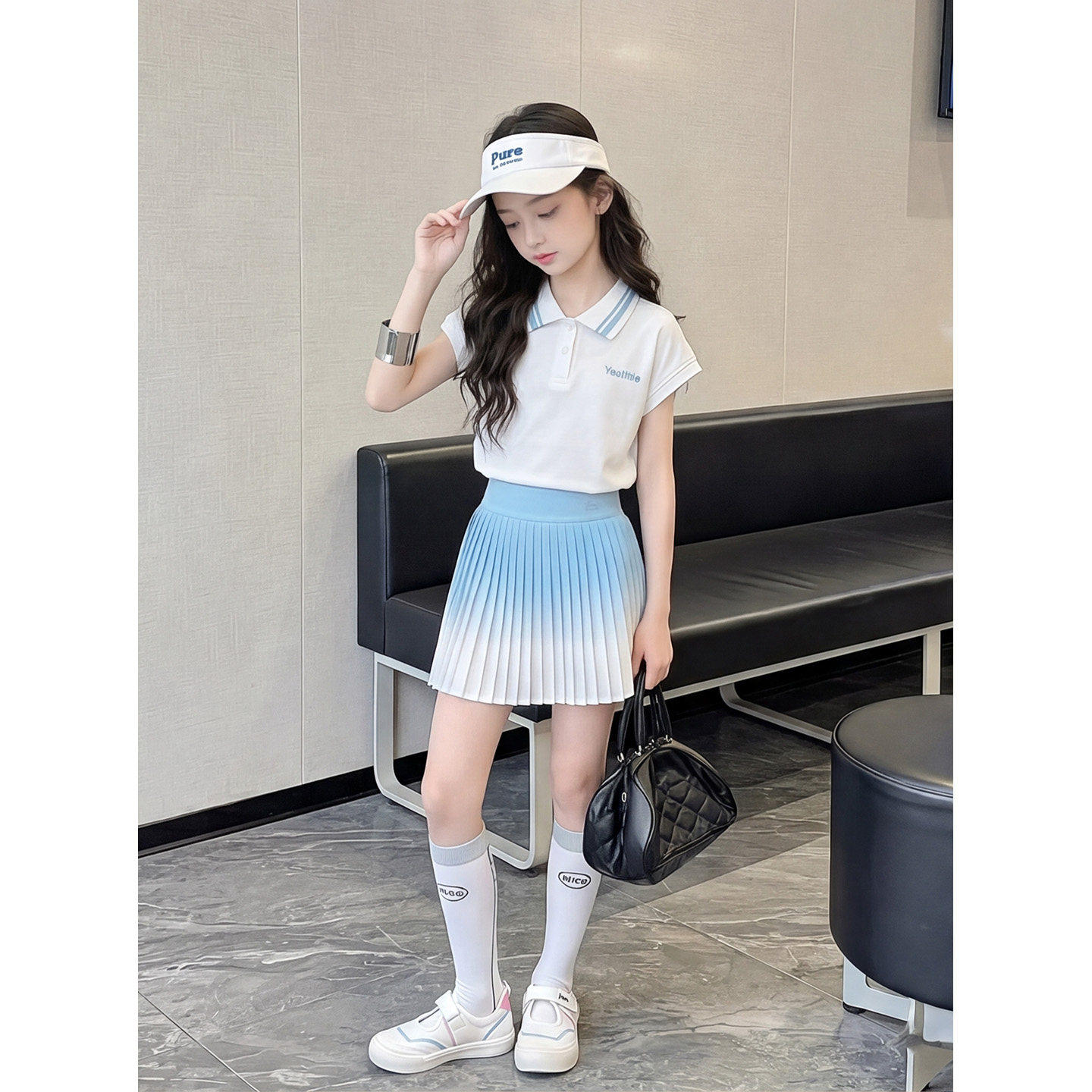 女童速干运动套装儿童夏装网球训练2026夏季款冰丝百褶裙子女大童