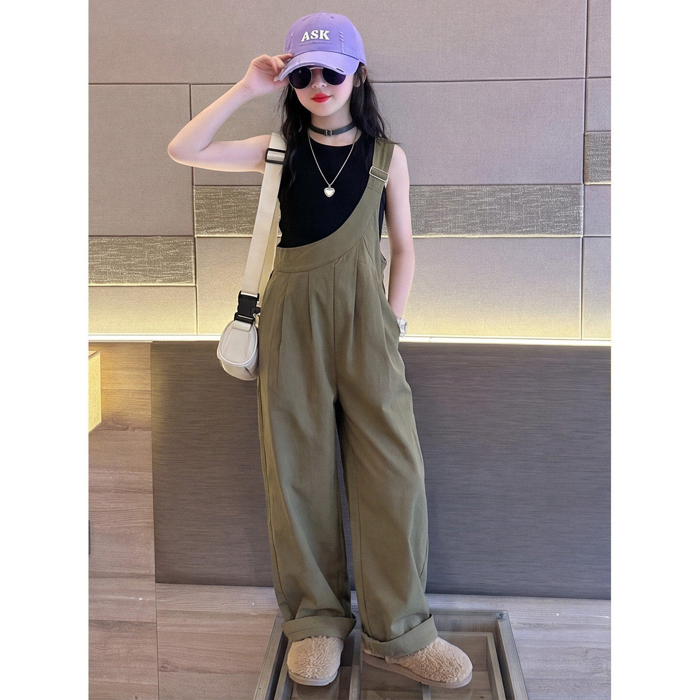 女童炸街单肩背带裤夏装2026新款