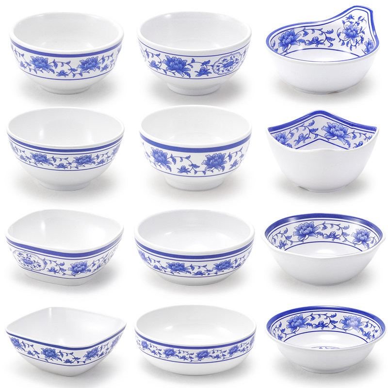 密胺小碗商用仿瓷餐具青花瓷塑料汤碗粥碗酒店餐S厅小碗快餐米饭