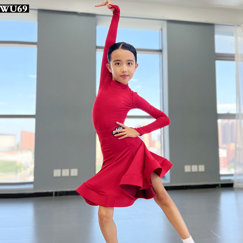 儿童拉丁舞表演规定服女高级舞蹈艺考服装少儿拉丁舞比Y赛服大裙