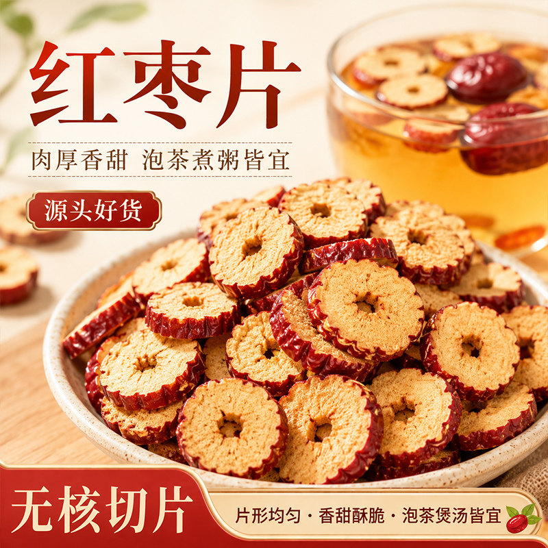 红枣干片500g免洗小红枣无核大枣干片去核枣子补气血泡茶专用泡水