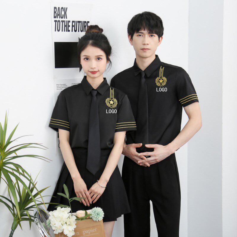 2024新款工h作服理发店夏季衬衫清吧ktv酒吧男女制服工装定制logo