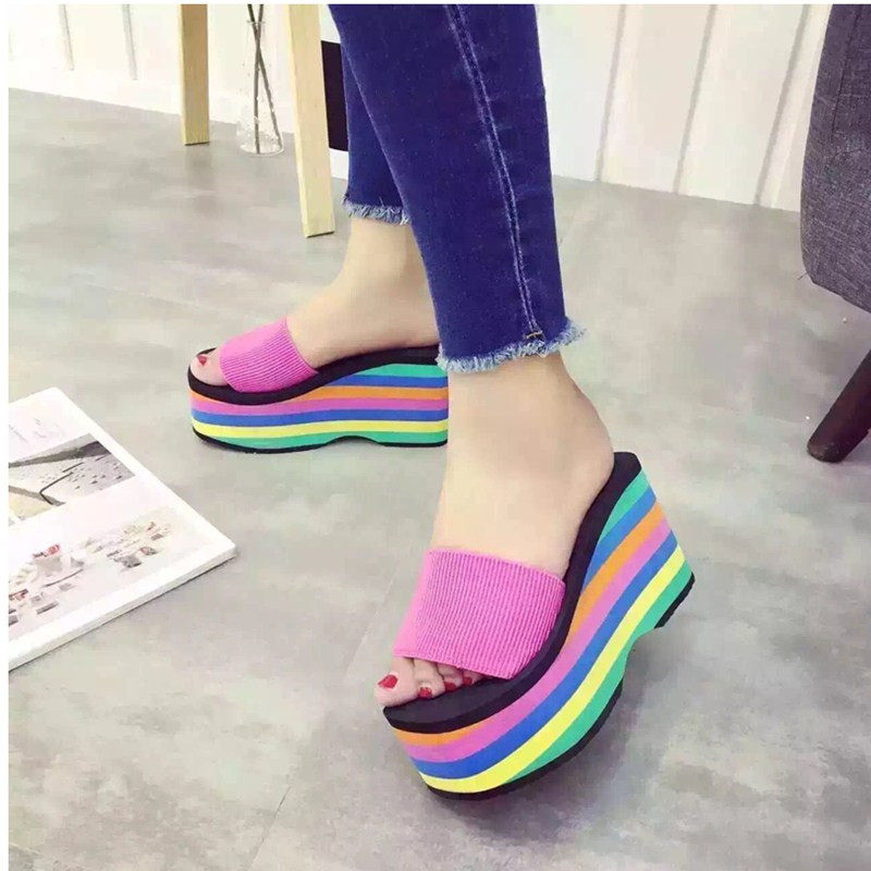 厚底防滑高跟拖鞋女外穿t一字拖防水台松糕时尚凉拖鞋泡沫度假沙