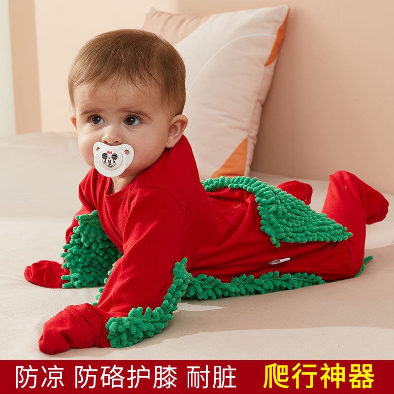 婴儿爬行服宝宝爬爬服拖地婴儿连身服防H脏擦地罩衣拖把服装春秋