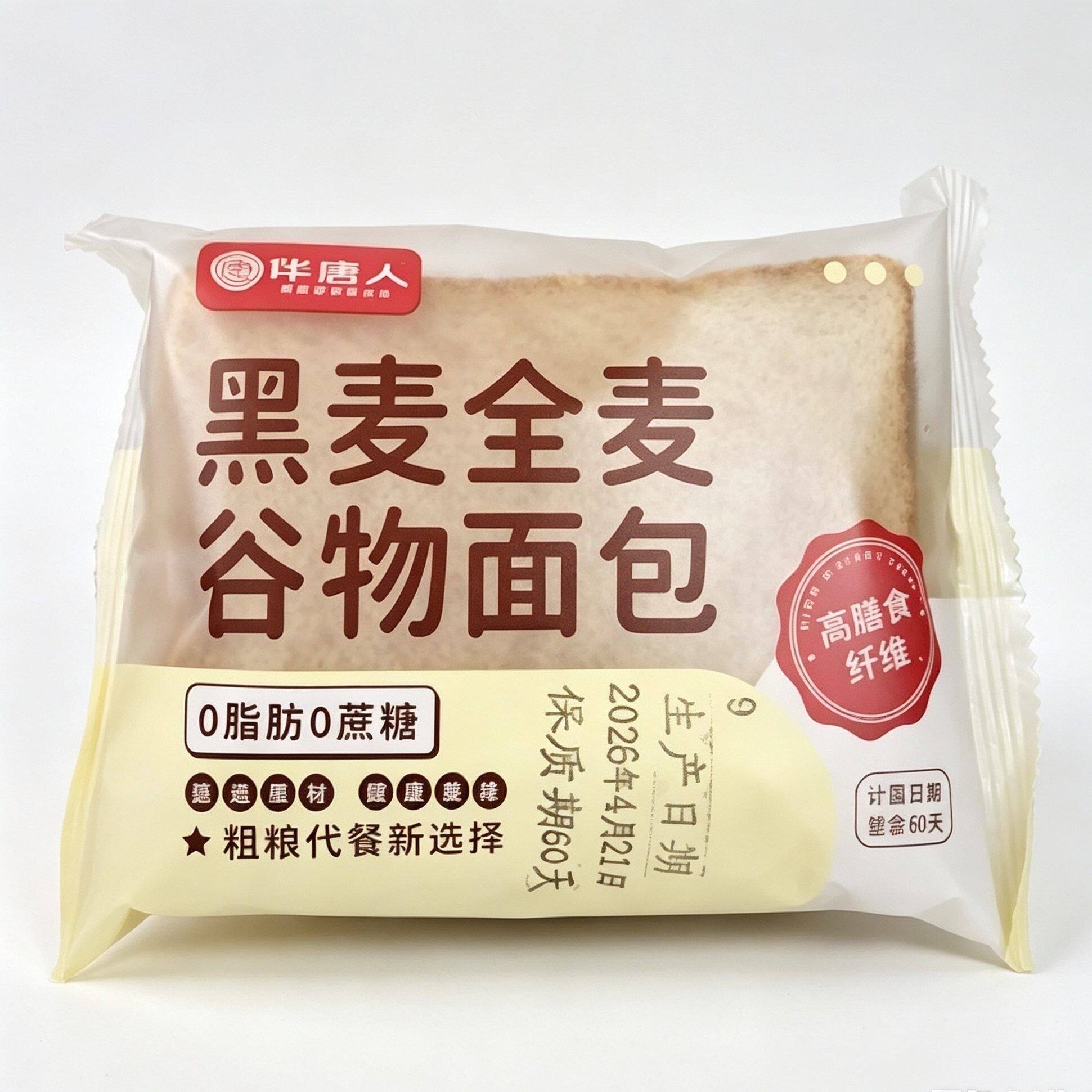 伴唐人黑麦全麦谷物面包无蔗糖0脂肪吐司片孕妇早餐饱腹粗粮代餐