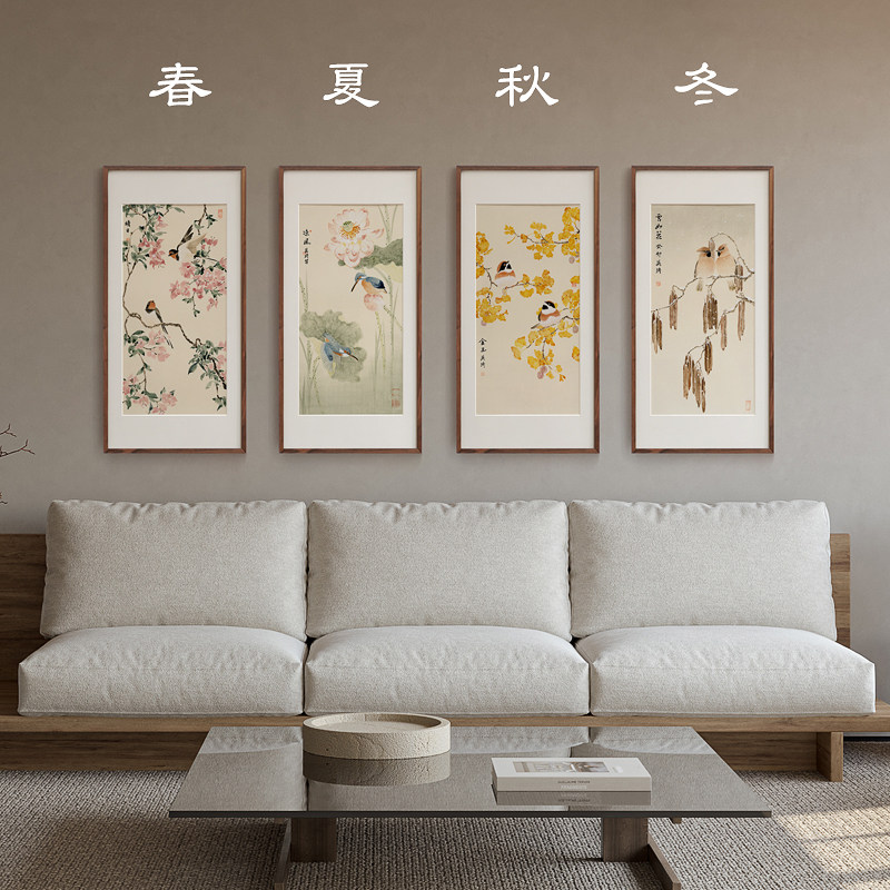 张英琦春夏秋冬四季花鸟装饰画玄关寓F意好客厅沙发背景墙茶室挂
