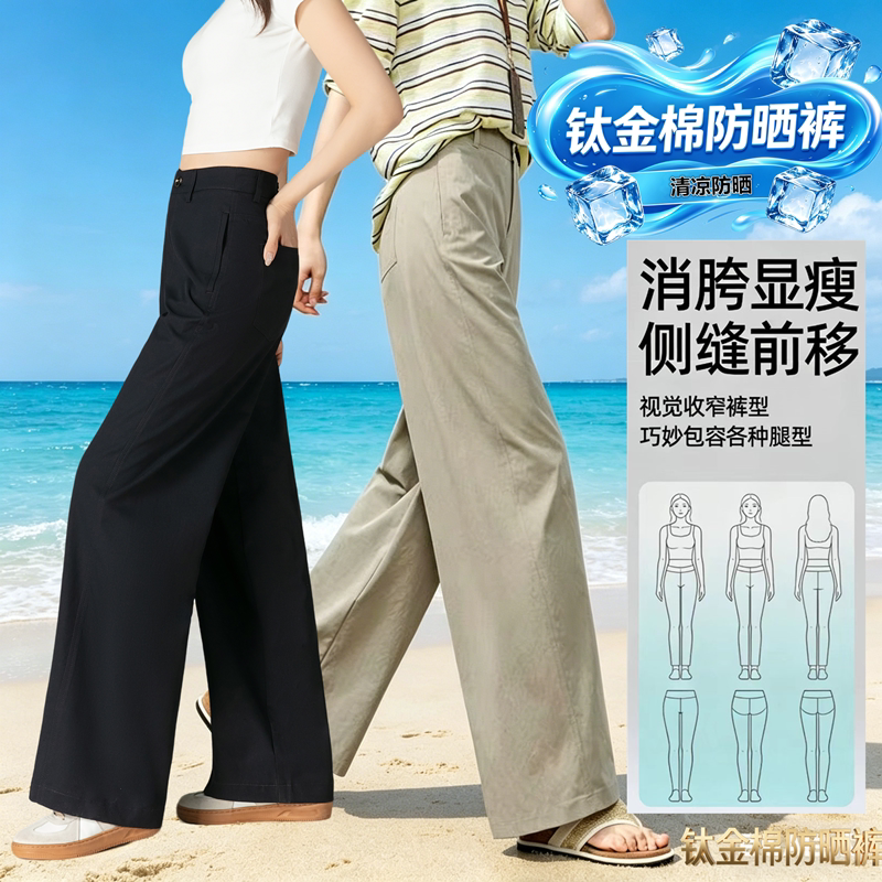 2026夏高腰显瘦阔腿线雕女裤