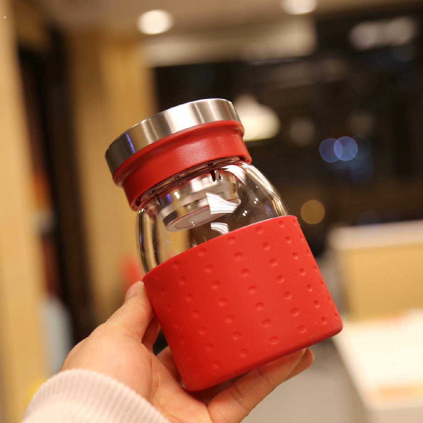 简约可携式水杯瓶商务玻璃杯子带过滤茶杯耐热带盖子随行杯办公室