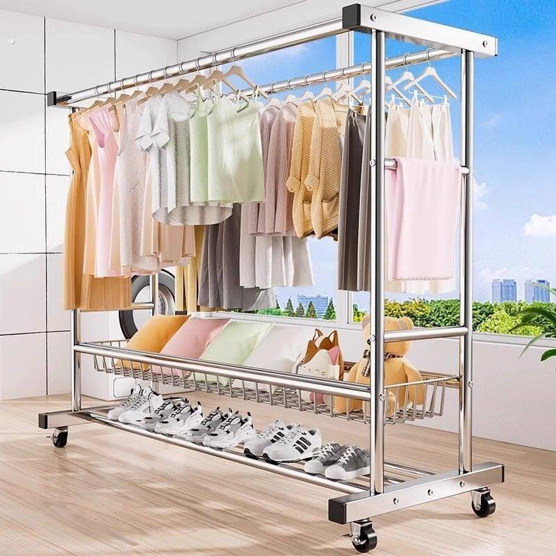 钢管晾衣架凉衣架晾衣杆阳台家用落地卧室户外挂衣服简易晒被水管