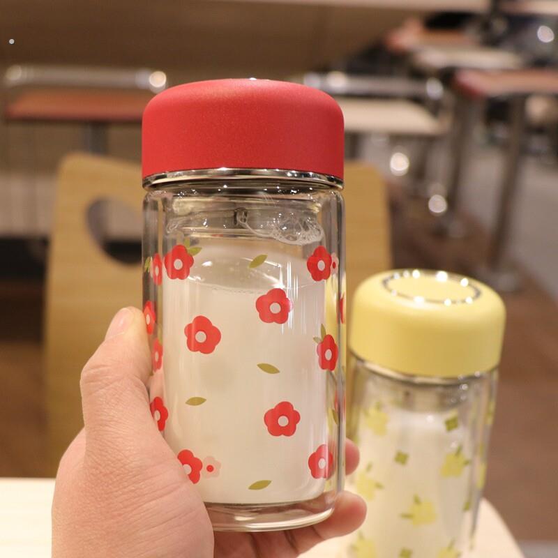 迷你双层玻璃水杯女可爱可携式2025新款泡茶杯子个人专用高颜值隔