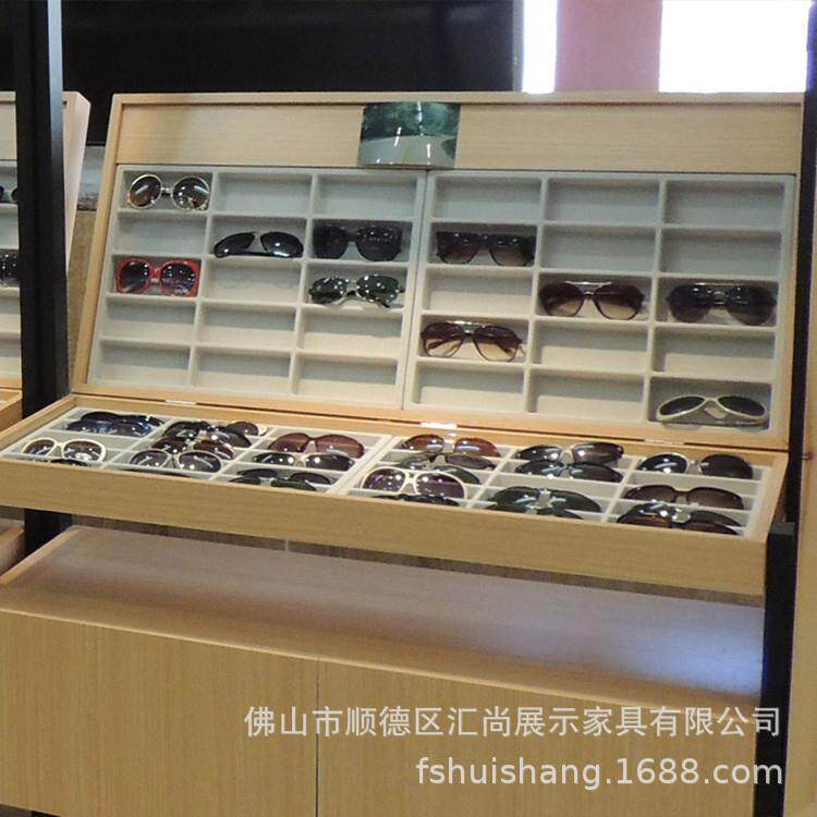 眼镜展示柜木纹眼镜中岛柜多层产品陈列柜格子道具收纳定制展柜