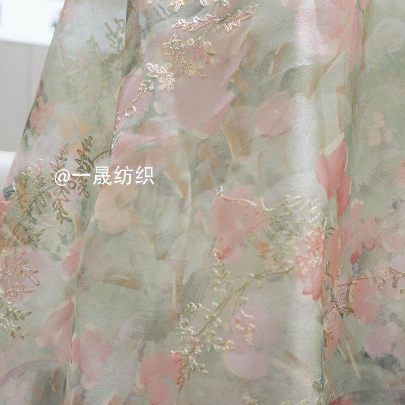 度假风夏季新品垂感欧根纱金线刺海绵垫/布料/面料/