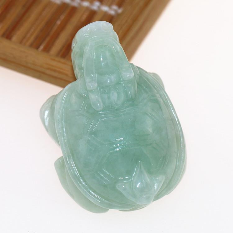 翡翠龙龟吊坠淡绿色老坑翡翠平步青云龙龟玉坠挂件送证书