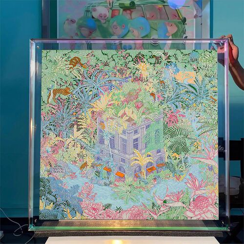 亚克力丝巾玄关装饰画高级感小众艺术屋顶花园多巴胺挂Z画绿色壁