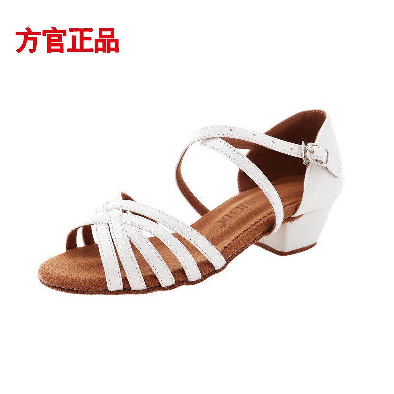儿童女拉丁舞鞋儿童女孩少儿交A谊舞蹈鞋中跟软底恰恰跳舞鞋练功