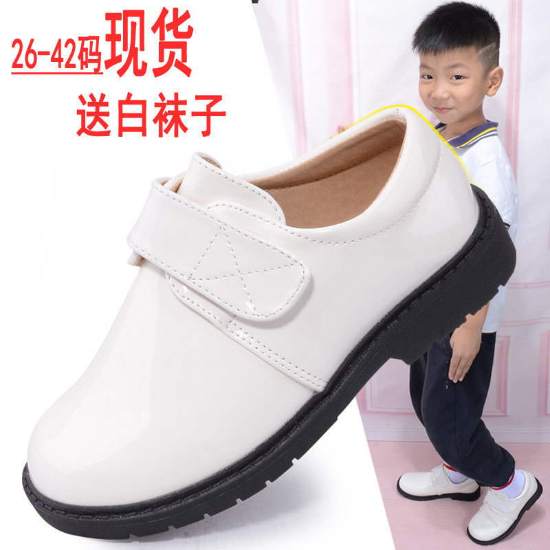 男童白色皮鞋f中小学生合唱比赛主持钢琴表演出鞋亮面儿童黑色皮