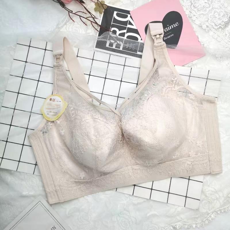 蚕丝大尺码内衣哺乳文胸有钢圈软托全罩杯收副乳哺乳内.衣显小聚