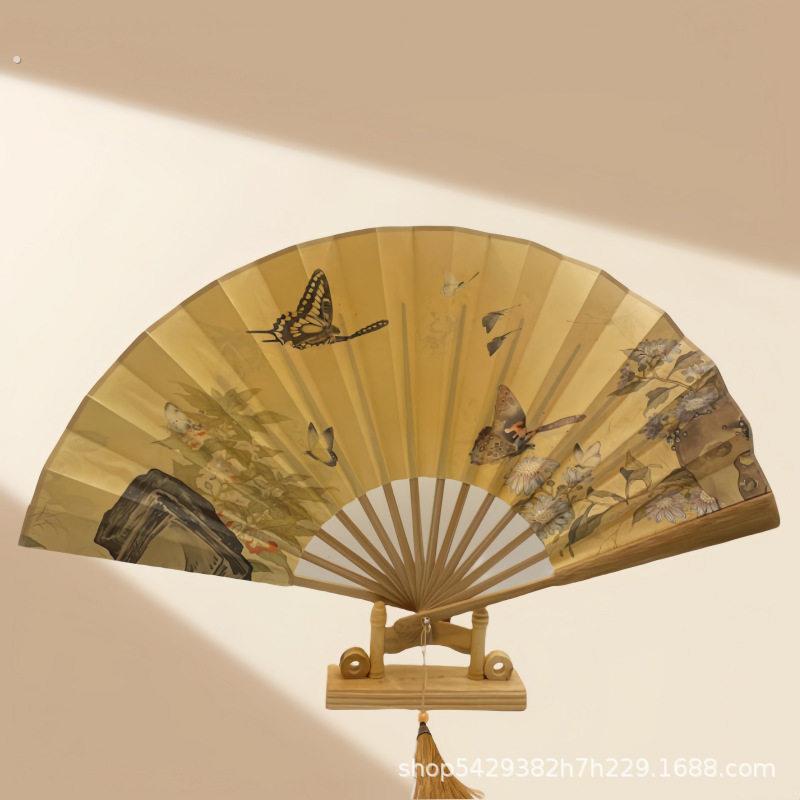 9寸古风扇子折扇中国风头青光滑夏季绢布折叠夏天竹扇汉服随身扇图片