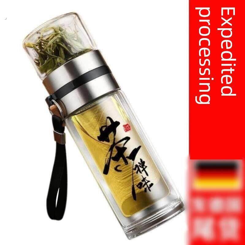 超大双层茶分离杯玻璃杯透明茶杯过滤可携式水杯男女茶杯