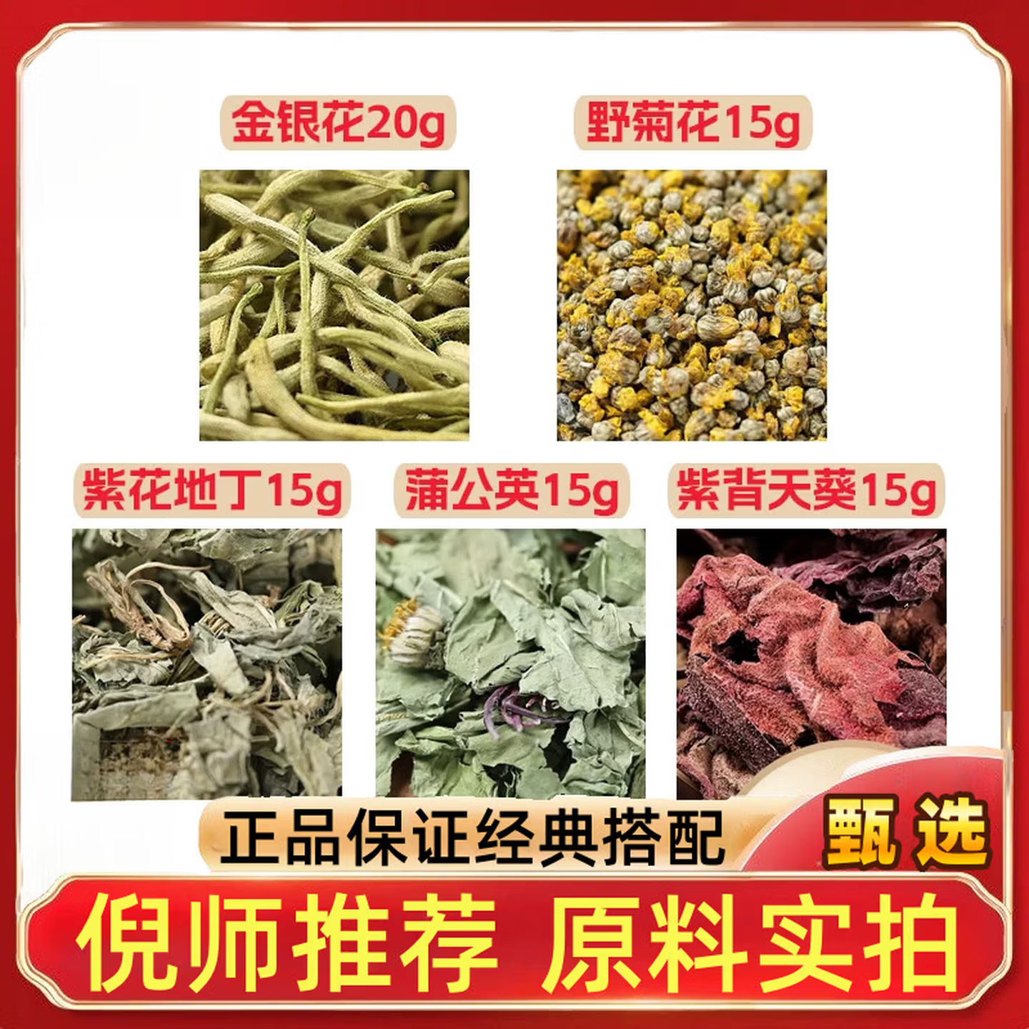 金银花野菊紫地丁背天葵子