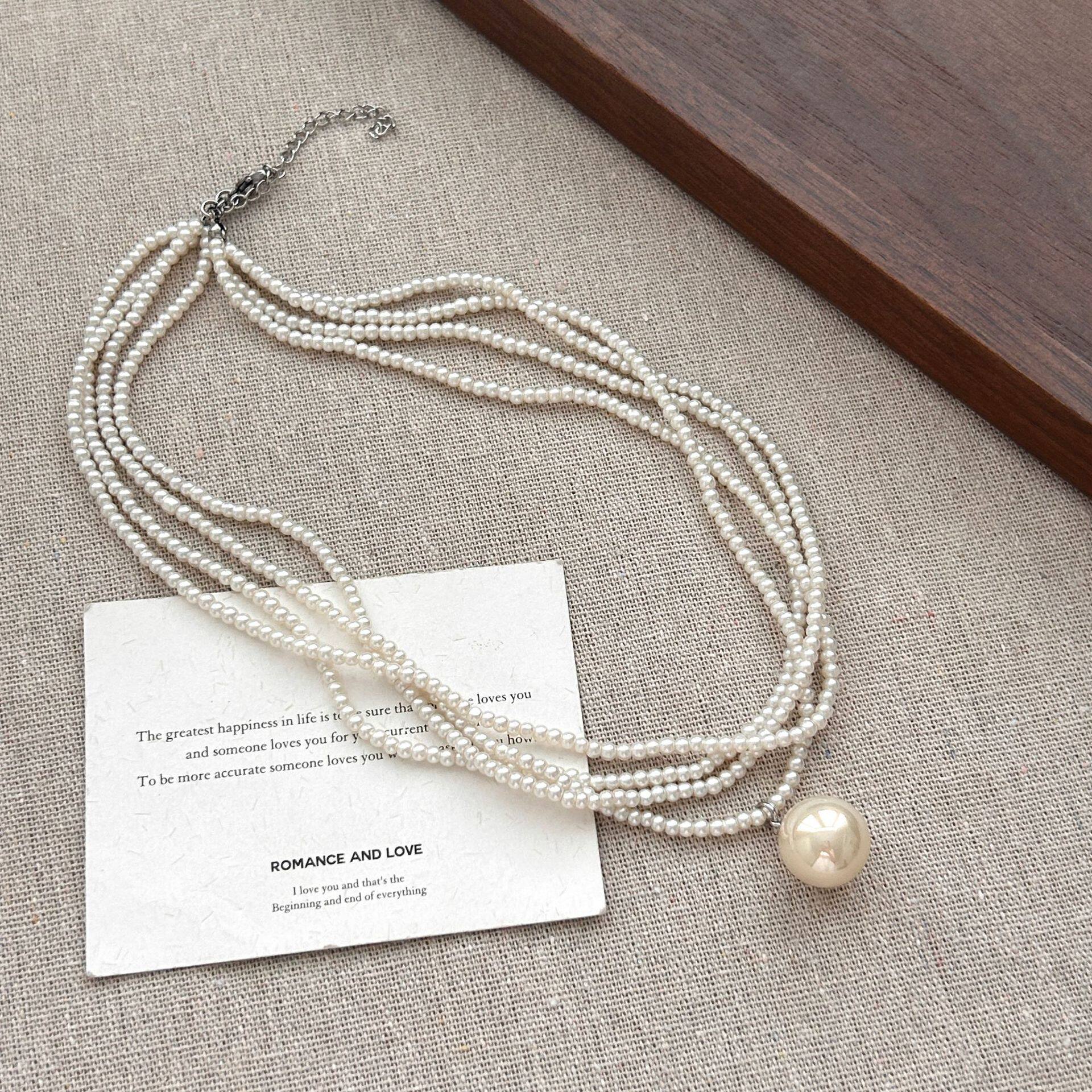 白色多层叠戴珍珠吊坠项链女2025新款爆款优雅气质小众轻奢锁骨链