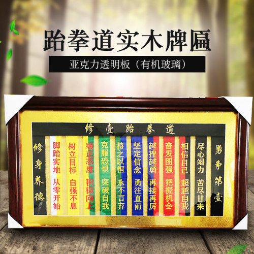 跆拳道牌匾实木牌匾定制绣字牌匾室内挂墙相T框级别刺绣牌匾