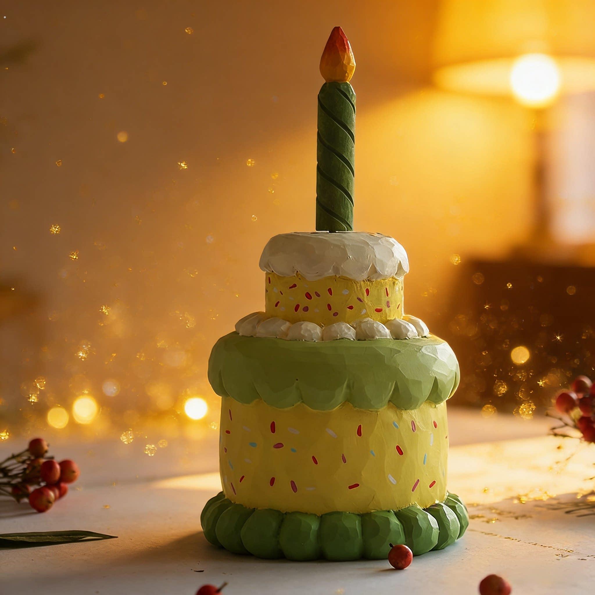 小清新手工生日蛋糕造型木雕创意礼物桌面摆件生日装饰创意礼物