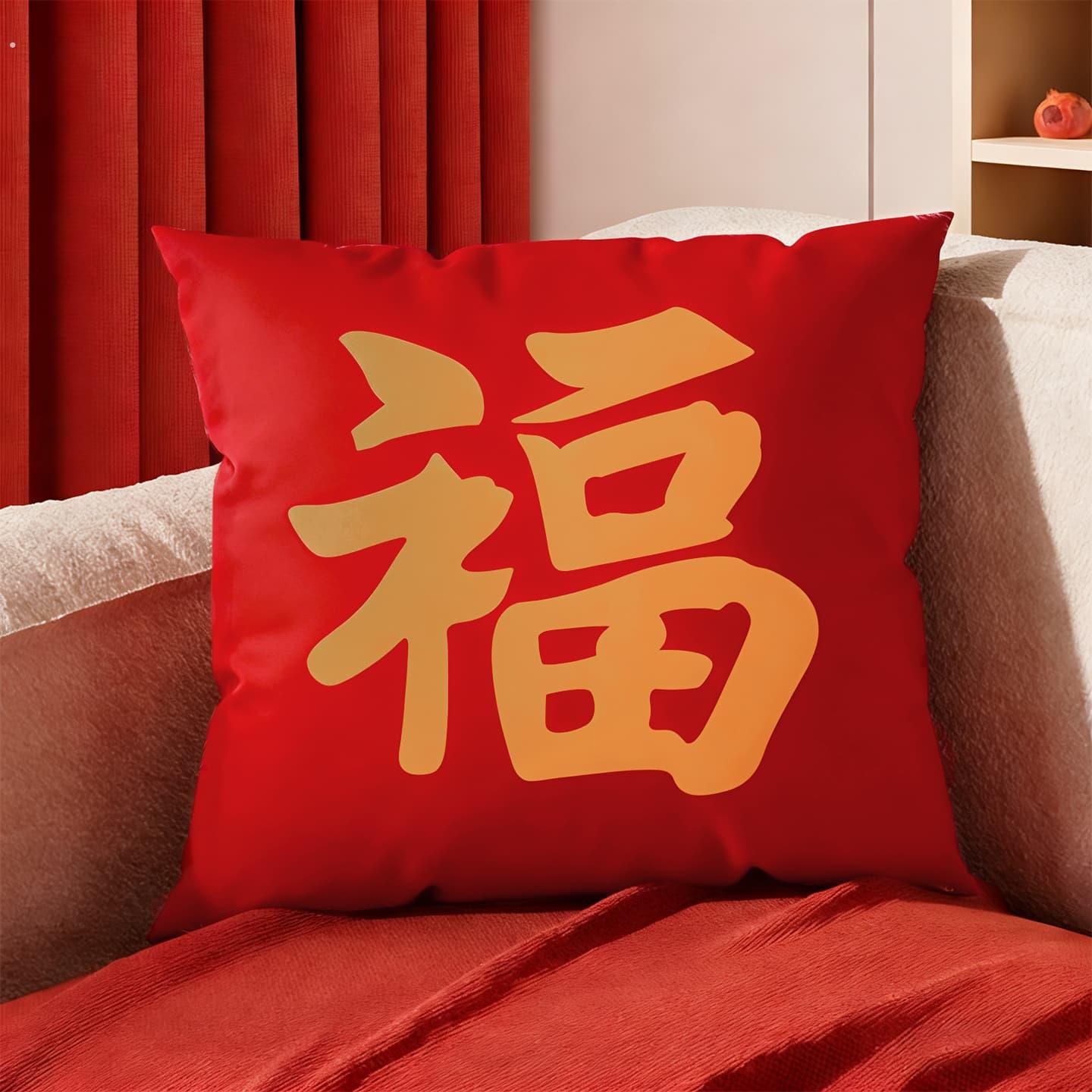 红色抱枕新年结婚福字过年喜庆轻奢高级感靠垫客厅沙发抱枕腰靠垫