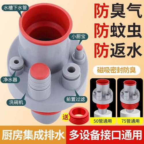 厨房下水管三通接头排水管防臭神器多功能洗碗机净水器集成下水器