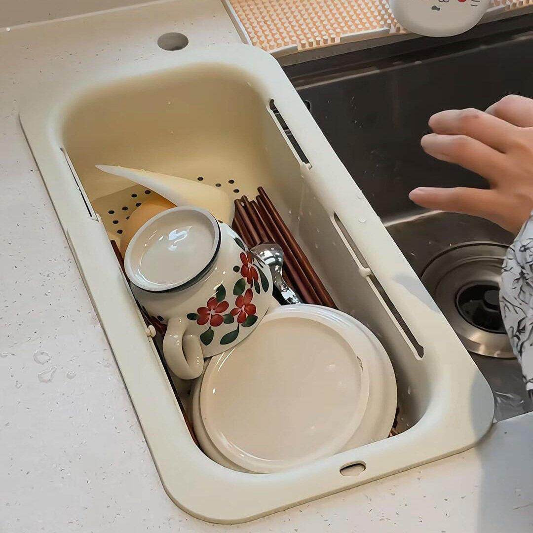 水槽沥水挂架可伸缩沥水篮塑料洗菜盆水池沥水挂架厨房用品洗菜篮