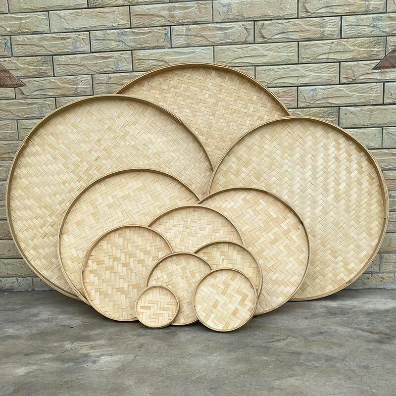 竹编晒盘竹制品筛子家用家庭装圆簸箕装饰绘画舞蹈晾晒幼儿园手工