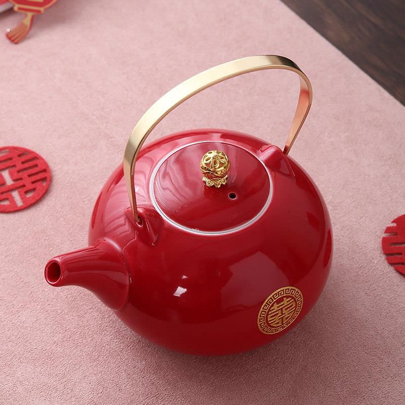 结婚茶具套组一壶十二杯大套红色中式改口敬茶杯提梁茶壶托盘礼盒